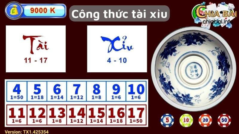 Công thức tài xỉu